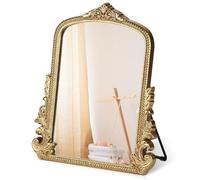 Vintage Makeup Mirror, Vanity Desk Mirror Antique Traditional Tabletop Mirror, Standing, Hang or Wall Mounted, Adjustable Dress-up Mirror, Gold Decor Mirror for Living Room,Bedroom (gold, 12*9.8 in)