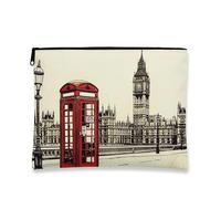 Vintage Makeup Pouch, Red Phone Booth London Cosmetic Travel Bag for Women, Portable Small Canvas Zipper Organizer, Festival Gift Toiletry Bag, Red, 7x9 Inch, Pouch