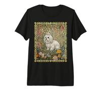 Vintage Maltese Puppy in Floral Style of William Morris Premium T-Shirt