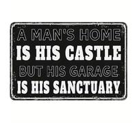 Vintage Man Cave Decor Sign - A Man's Home Is His Castle But His Garage Is His Sanctuary - Funny Garage Wall Decor Pub Game Room Football Bar Accessories 30x40 CM