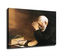 Vintage Man Praying Over Bread Grace Old Food Canvas Poster Holiday Gift HD Picture Modern Aesthetics Mural Wall Art Decoration (Framed,24×36inch)
