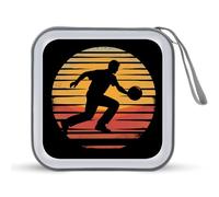 Vintage Man Silhouette Bowling Funny CD Case 40 Capacity DVD Holder Portable Storage Disc Binder Wallet for Car Home Travel