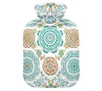 Vintage Mandala Floral White Hot Water Bottle with Soft Cover Feet and Bed Warmer Hot Water Bag for Neck, Shoulder and Menstrual Cramps Medium