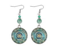 Vintage Mandala Flower Pattern Earrings Time Gemstone Ethnic Style Dream Catcher Long Dangle Earrings Boho Jewelry for Women