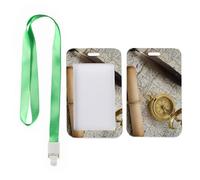 Vintage Map Card Holder with Green Lanyard, Nurse ID Badge Holder, Vertical Name Badges Protector for Teacher, Vertical ID Cards Protector for Staff, Delivery Driver Accessories Bus Driver Accessories