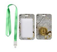 Vintage Map Card Holder with Green Lanyard, Vertical Badge Holders, Vertical ID Cards Protector for Teacher, Cards Protector for Driver, Nurse Essentials Nurse Accessories Work