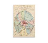 Vintage Map London's Railway Network in The Last Decade of The 19th Century Poster Wall Art Print Retro Aesthetic Room Decor Painting Canvas Home And Office Decorations 20x30inch(50x75cm) Unframe-styl