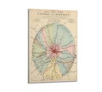 Vintage Map London's Railway Network in The Last Decade of The 19th Century Poster Wall Art Print Retro Aesthetic Room Decor Painting Canvas Home And Office Decorations 16x24inch(40x60cm) Frame-style