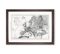 Vintage Map of Europe by Oliver Goldsmith Framed Wall Art Print A2 Walnut