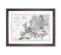 Vintage Map Of Europe By Oliver Goldsmith Vintage Framed Print | A2 Walnut Framed Wall Art | Ready to Hang | Classic Map Picture | Living Room Bedroom Lounge Office
