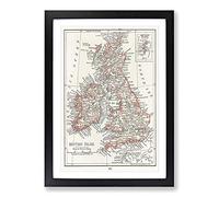 Vintage Map of The British Isles Framed Print | A2 Black Framed Wall Art | Ready to Hang | Classic Flag Picture | Living Room Bedroom Lounge Office