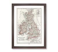 Vintage Map Of The British Isles Vintage Framed Print | A3 Walnut Framed Wall Art | Ready to Hang | Classic Flag Picture | Living Room Bedroom Lounge Office