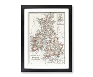 Vintage Map Of The British Isles Vintage Framed Wall Art Print A3 Black