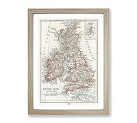 Vintage Map Of The British Isles Vintage Framed Wall Art Print A3 Oak