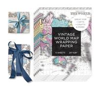 Vintage Map of The World Wrapping Paper - Premium 28"X20" 5-Sheet Gift Wrap Per Pack. Spectacular Colton 1855 Edition. Unique, Strong & Recyclable - from Journo Travel. (2 Styles Available)