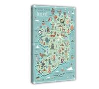 Vintage Map posterIreland Mythical Beasts Map posterDecorative Painting Canvas Bedroom Decor Landscape Office Room Decor Gift 16x24inch(40x60cm)