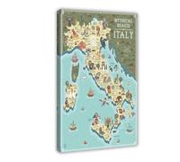 Vintage Map posterItalian Mythical Beasts Map posterDecorative Painting Canvas Bedroom Decor Landscape Office Room Decor Gift 12x18inch(30x45cm)