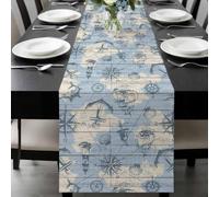 Vintage Map Table Runner 13x90 Inches Long Abstract Route Sailing Anchor Compass Cotton Linen Table Runner Burlap Style for Dinner Table Party Decor Tabletop Decorations