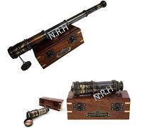 Vintage Marine Antique Telescope 15" Maritime Nautical Brass With Wooden Box