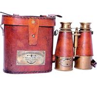 Vintage Marine Binoculars 15x Magnification - Antique Brass and Brown Leather Binoculars with Case - Nautical Gift for Sailing, Bird Watching, Hiking, Travel and Home Décor - 7 Inch Brass Telescope