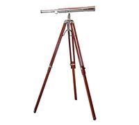Vintage Marine Brass Telescope Single Barrel Chrome/Nickel Finish Antique Adjustable Brown Wooden Floor Standing Tripod Telescope Home & Office Decor.