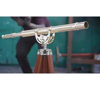 Vintage Maritime Anchor Master Telescope Brass Adjustable Wooden Tripod Royal Educational Telescopes Double Barrel Brown Leather Nautical Home Decor & Office (5)