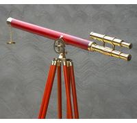 Vintage Maritime Anchor Master Telescope Brass Adjustable Wooden Tripod Royal Educational Telescopes Double Barrel Brown Leather Nautical Home Decor & Office (4)