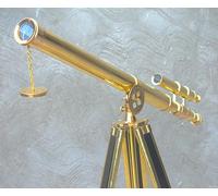 Vintage Maritime Anchor Master Telescope Brass Adjustable Wooden Tripod Royal Educational Telescopes Double Barrel Brown Leather Nautical Home Decor & Office (Shiny)