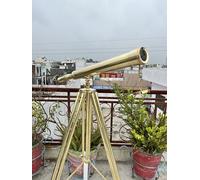Vintage Maritime Anchor Master Telescope Brass Adjustable Wooden Tripod Royal Educational Telescopes Double Barrel Brown Leather Nautical Home Decor & Office (Polish Brass Telescope) (7)