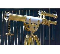 Vintage Maritime Anchor Master Telescope Brass Adjustable Wooden Tripod Royal Educational Telescopes Double Barrel Brown Leather Nautical Home Decor & Office (3)
