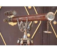 Vintage Maritime Anchor Master Telescope Brass Adjustable Wooden Tripod Royal Educational Telescopes Double Barrel Brown Leather Nautical Home Decor & Office (Antique)