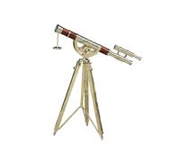 Vintage Maritime Anchor Master Telescope Brass Adjustable Wooden Tripod Royal Educational Telescopes Double Barrel Brown Leather Nautical Home Decor & Office (Shiny Brass Telecope)