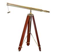 Vintage Maritime Anchor Master Telescope Shiny Brass Adjustable Wooden Tripod Royal Educational Telescopes Single Barrel Brown Leather Nautical Home Decor