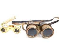 Vintage Maritime Brass Binoculars Set, 6 Inch, Brown Antique Finish, 2 Piece Nautical Collectible