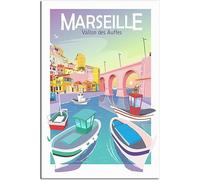 Vintage Marseille French Fishing Port Travel Poster Retro Wall Art Canvas Poster Art Print Home Decor Room Decor Unframed 50x75cm