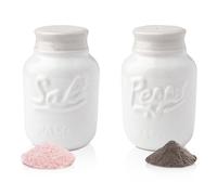 Vintage Mason Jar Salt & Pepper Shakers by Comfify - Adorable Decorative Mason Jar Decor for Vintage, Rustic, Shabby Chic - Sturdy Ceramic in White - 100 ml Cap.
