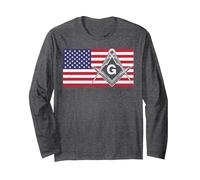 Vintage Masonic Shriner US Mason Flag Square and Compass Long Sleeve T-Shirt, Adult Unisex, Dark Heather Grey, XX-Large