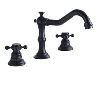 Vintage Matte Black Widespread Bathroom Sink Faucet 3 Holes Deck Mounted Basin Mixer Tap with Double Handles 8 Inch Bathtub Tap for Modern Bathrooms