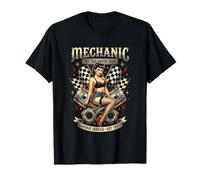 Vintage Mechanic Hot Rod Garage Pin Up Design T-Shirt