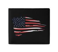 Vintage Mechanic U.S. Flag Leather Bifold Wallet for Men Slim Card Cases with 2 Slots Minimalist Coin Purs