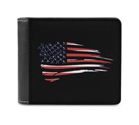 Vintage Mechanic U.S. Flag Leather Bifold Wallet for Men Slim Card Cases with 6 Slot Minimalist Purse Coin Clip