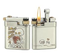 Vintage Mechanical Lighter, Refillable with Kerosene, Antique Brass Grooved Portable Lighter, for Men, Father and Husband (Silver)(Silver2)
