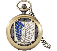 Vintage Mechanical Pocket Watch Hollow Design Attack Titan Necklace Quartz Pocket Watch Scouting Legion Survey Corps Vintage Pendant Gifts Fob Clock (Bronze Color)