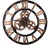 Vintage Mechanical Style MDF Board Wall Clock with Roman Numerals - Classic Timepiece for Home Decor - Silent Non-Ticking Clock for Living Room, Bedroom, Kitchen (40cm)