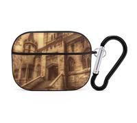 Vintage Medieval Castle Airpod Pro Case AirPods 2 Case for Women Hard Shell Protective Cover with Carabiner Keychain Compatible with AirPods Case 2nd 1st Generation, Front LED Visible Black