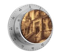 Vintage Medieval Castle Kitchen Timers for Cooking, 60 Minute Mechanical Timer with Loud Alarm - No Batteries Required - Magnetic Backing Stainless Steel Desk Timer for Classroom