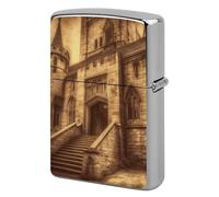 Vintage Medieval Castle Lighter Case Pouch Double-Sided Metal Lighter Sleeve Scratch & Drop Resistant Lighters Protector Fits Standard Kerosene Lighters Pocket Protective Cover for Camping Party