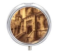 Vintage Medieval Castle Pill Box Waterproof Portable Medicine Pill Case Moisture Proof Metal Travel Pill Box with 3 Compartment Medicine Case