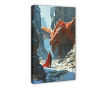Vintage Medieval Knight And Red Dragon Art Poster Canvas Poster Bedroom Decor Landscape Office Room Decor Gift 24" L X 36" W