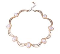 Vintage Medieval Times Ellipse Choker Necklace Gold Geometric Oval Natural Stone Layered Necklace Chunky Gemstone Jewelry For Women Gifts 15"+2" Gold White